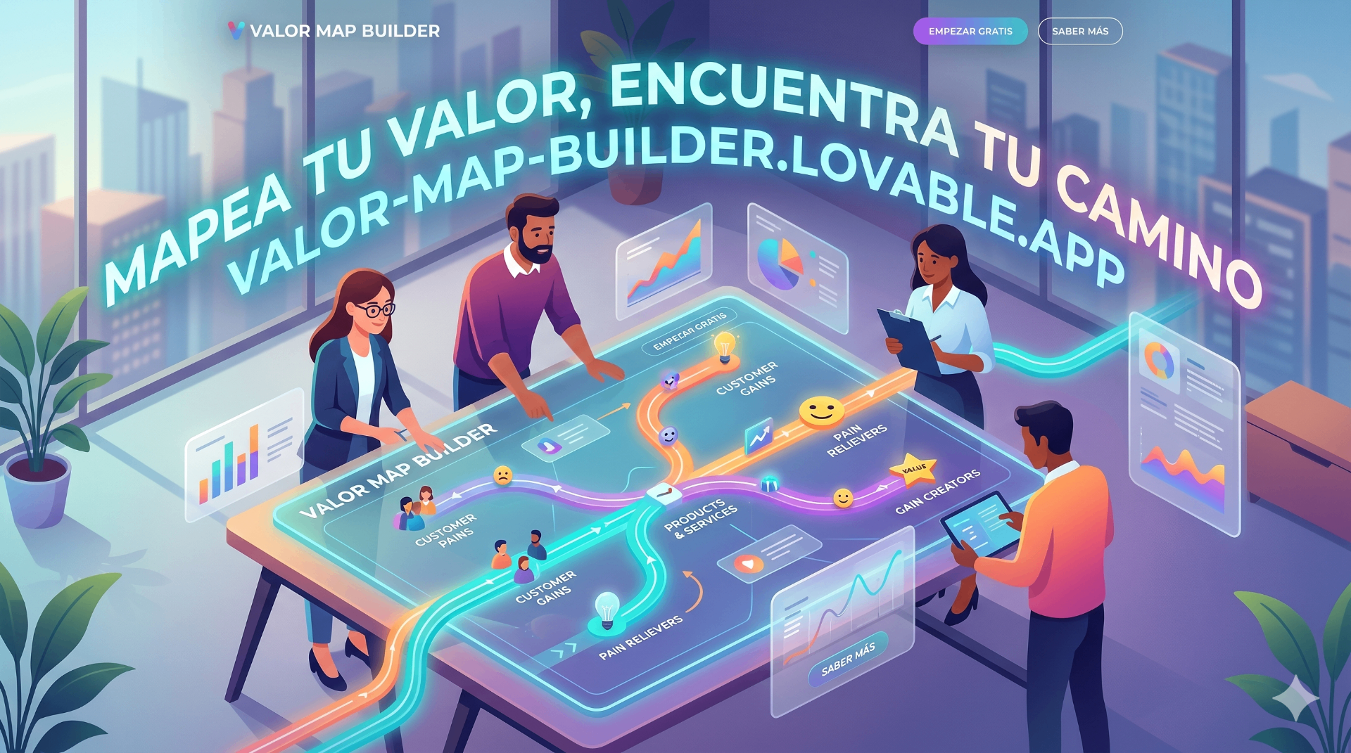 Equipo construyendo un Valor Map Builder colaborativamente
